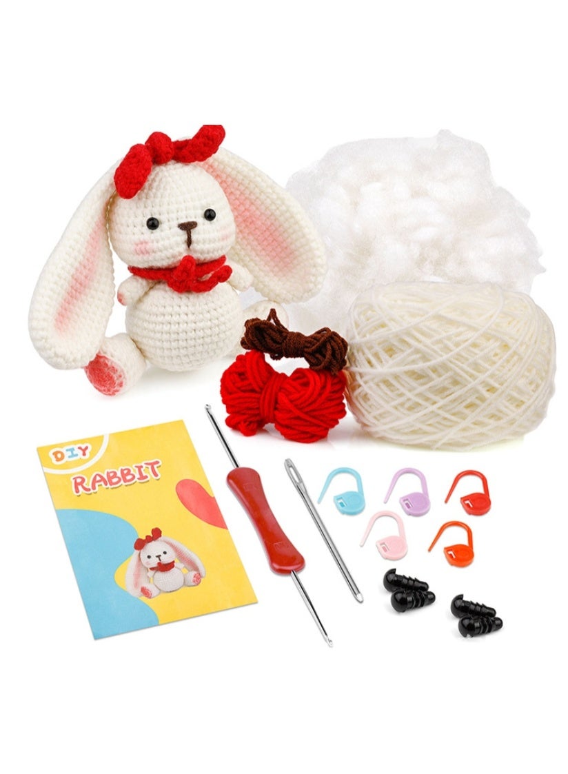 Crochet Kit for Beginners, Crochet Animal Kit, Rabbit Beginner Crochet Kit with Step-by-Step Video Tutorials Easy Yarn Crochet Hook, Crochet Starter Kit for Adults DIY Knitting Supplies